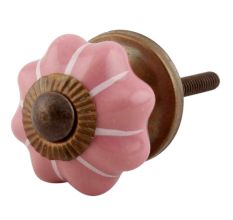 Pink With White Line Small Ceramic Melon Drawer Knob